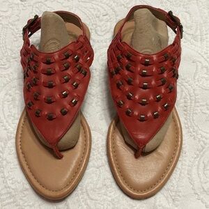 Reba Red Leather Woven Studded Sandals Size 9
